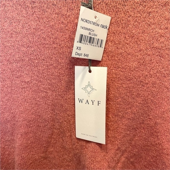 WAYF Where Are You From Mock Neck Tie Waist Sweater Blush Pink XS NWT - Picture 5 of 8
